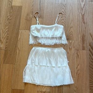 Elegant White Fringe Skirt Set